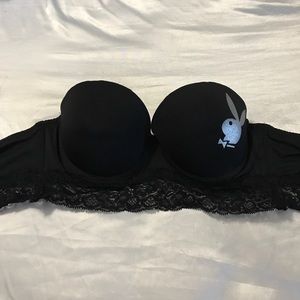 Black strapless playboy bra
